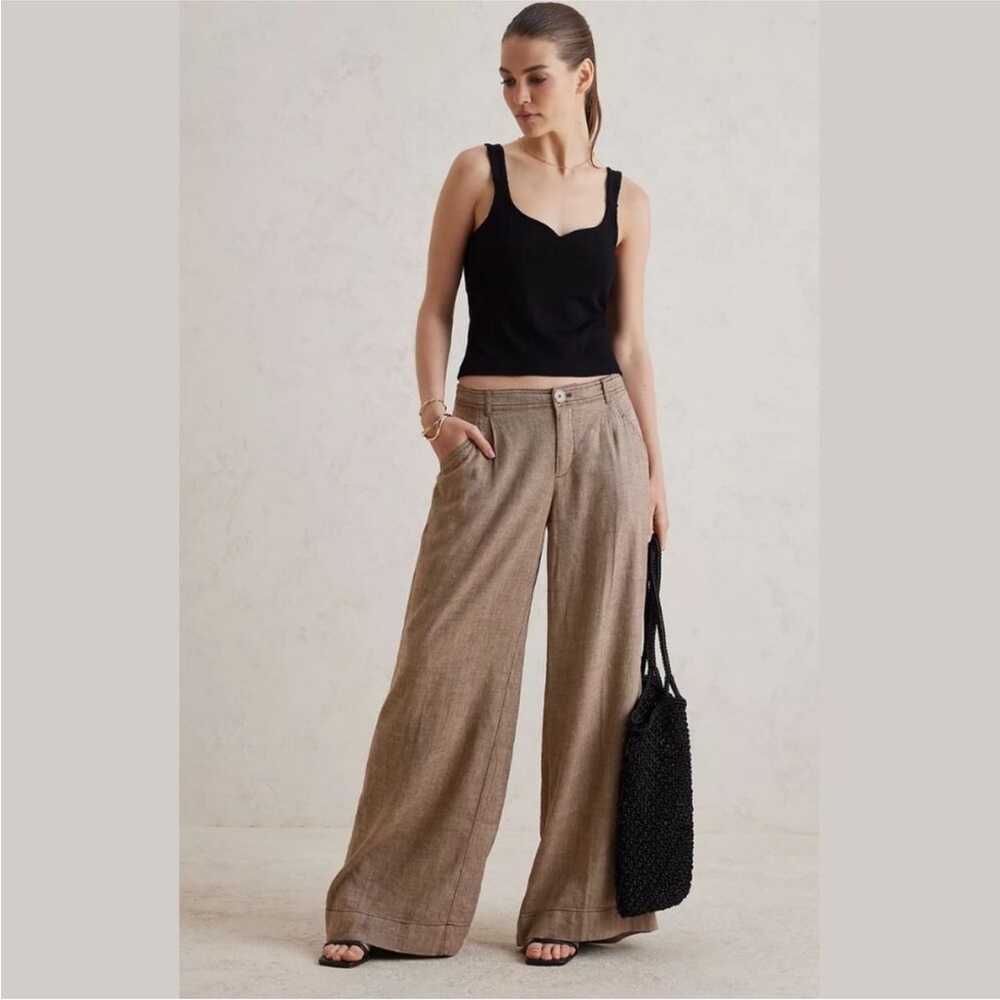Anthropologie low rise  linen wide leg trousers